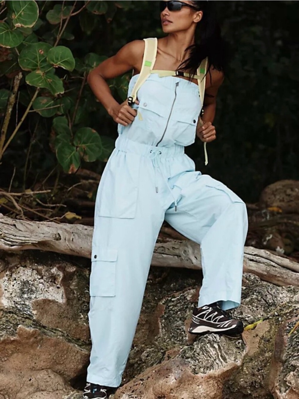 Free People Shot Clock Onesie Light Blue Cool Down Jumpsuit Medium Wide Leg